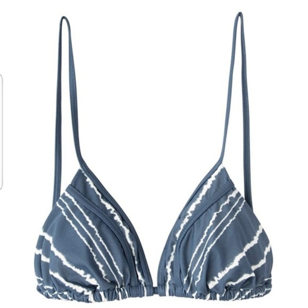 RVCA Blue and White Bikini Top